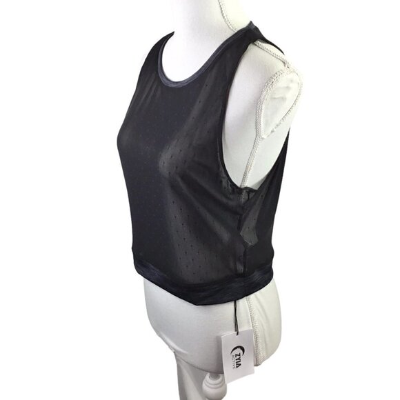 Zyia Active Luxe Mesh Crop Tank NWT Size XXL Sheer Sleeveless Black Dot Calm - Picture 1 of 9